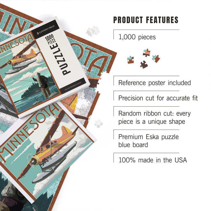 Minnesota, Float Plane and Fisherman, Jigsaw Puzzle Puzzle Lantern Press 