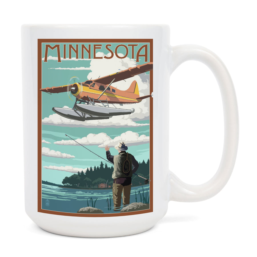 Minnesota, Float Plane & Fisherman, Lantern Press Artwork, Ceramic Mug Mugs Lantern Press 