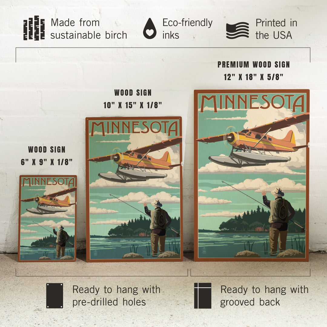 Minnesota, Float Plane & Fisherman, Lantern Press Artwork, Wood Signs and Postcards Wood Lantern Press 