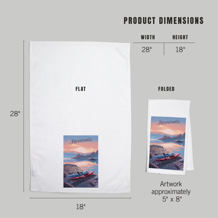 Minnesota, Glassy Sunrise, Kayak, Organic Cotton Kitchen Tea Towels Kitchen Lantern Press 