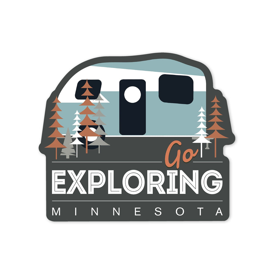 Minnesota, Go Exploring (Camper), Contour, Vinyl Sticker - Lantern Press