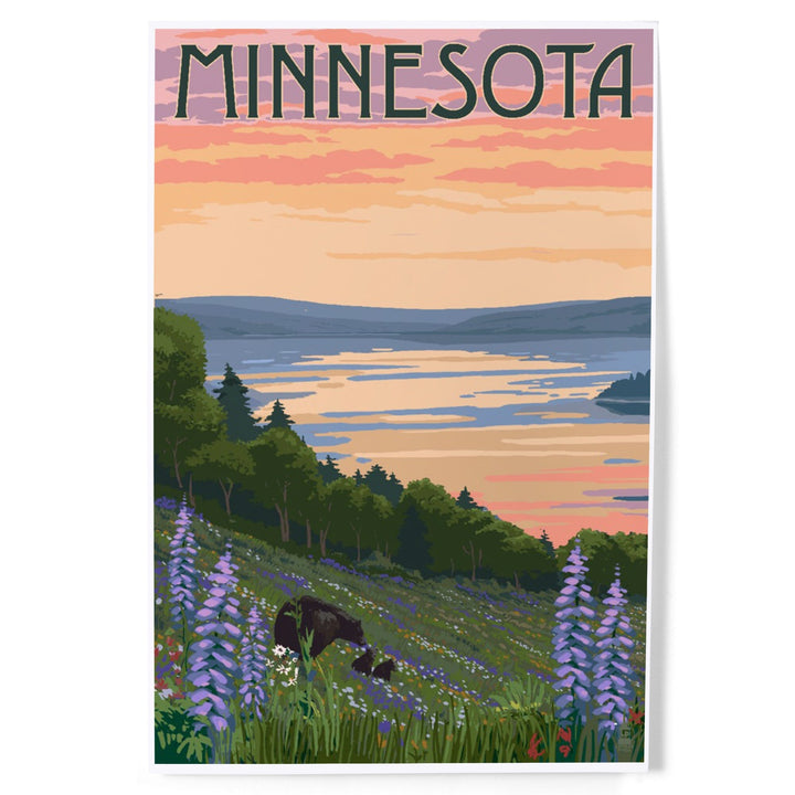 Minnesota, Lake and Bear Family, Art & Giclee Prints Art Lantern Press 