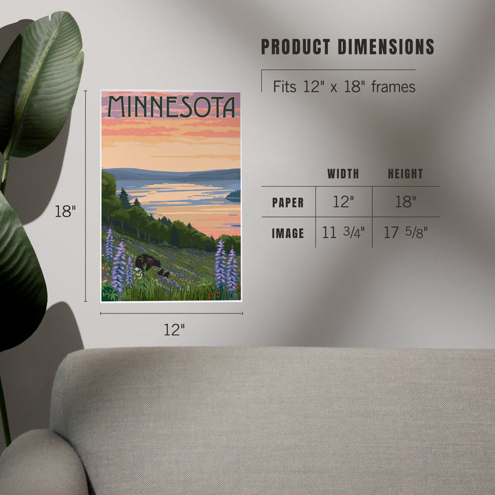 Minnesota, Lake and Bear Family, Art & Giclee Prints Art Lantern Press 