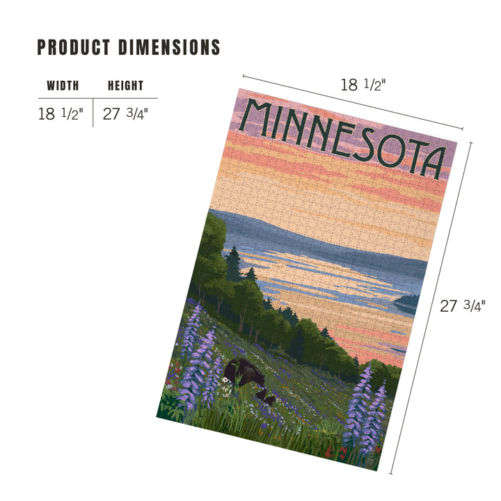 Minnesota, Lake and Bear Family, Jigsaw Puzzle Puzzle Lantern Press 