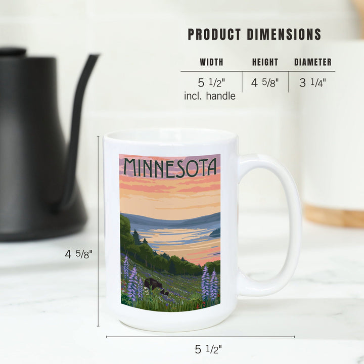 Minnesota, Lake & Bear Family, Lantern Press Artwork, Ceramic Mug - Lantern Press
