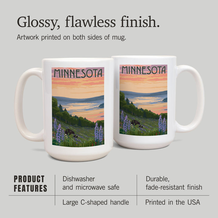 Minnesota, Lake & Bear Family, Lantern Press Artwork, Ceramic Mug - Lantern Press