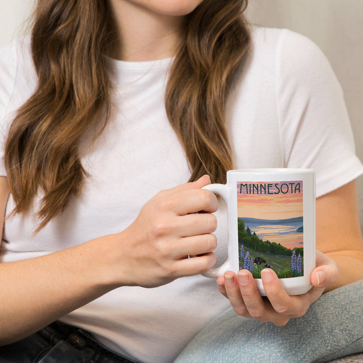 Minnesota, Lake & Bear Family, Lantern Press Artwork, Ceramic Mug - Lantern Press