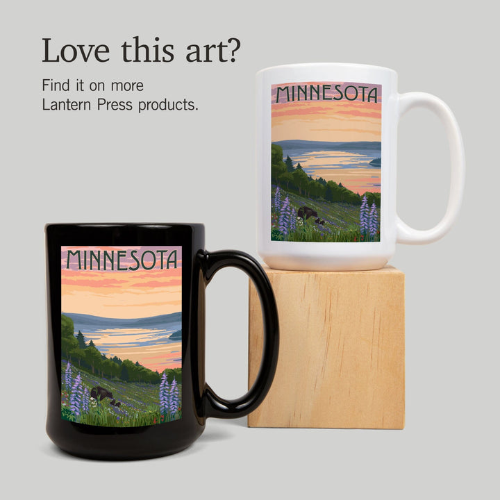Minnesota, Lake & Bear Family, Lantern Press Artwork, Ceramic Mug - Lantern Press