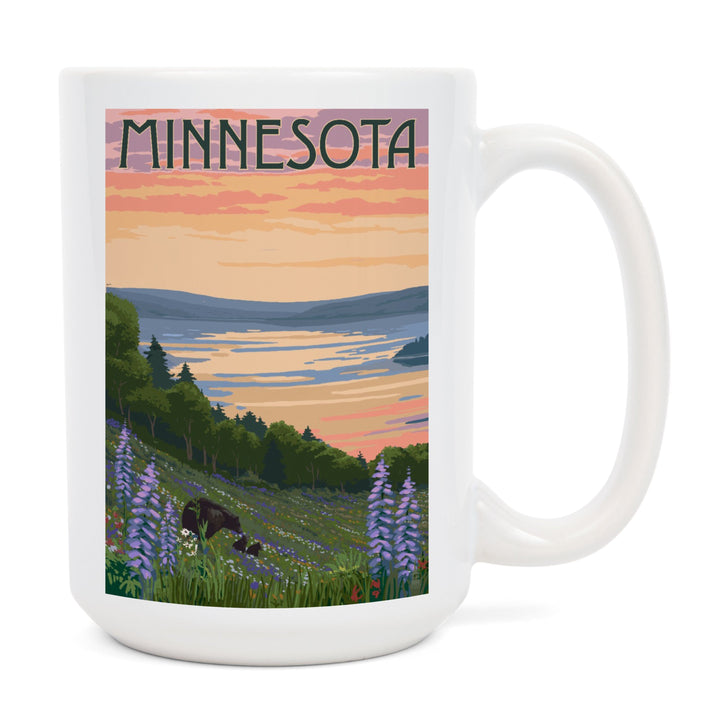 Minnesota, Lake & Bear Family, Lantern Press Artwork, Ceramic Mug - Lantern Press