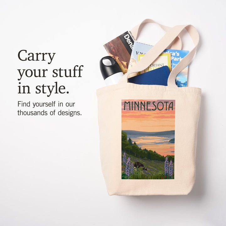 Minnesota, Lake & Bear Family, Lantern Press Artwork, Tote Bag Totes Lantern Press 