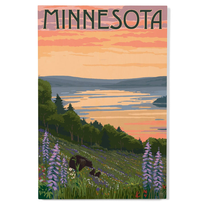 Minnesota, Lake & Bear Family, Lantern Press Artwork, Wood Signs and Postcards Wood Lantern Press 