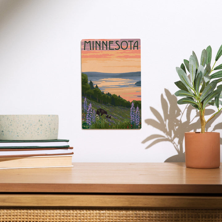 Minnesota, Lake & Bear Family, Lantern Press Artwork, Wood Signs and Postcards Wood Lantern Press 