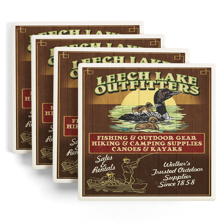 Minnesota, Leech Lake Outfitters Loon Vintage Sign, Coasters Coasters Lantern Press 