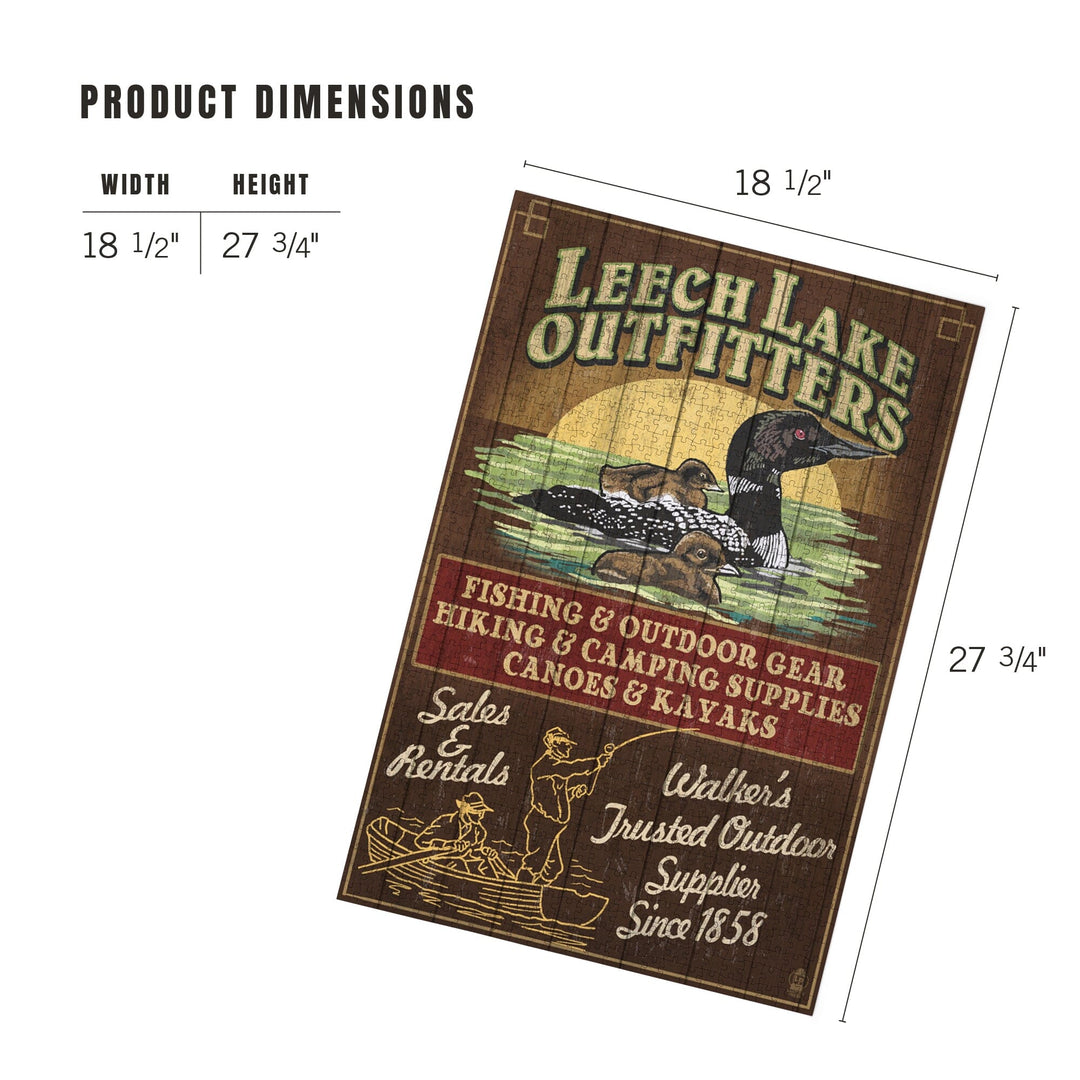Minnesota, Leech Lake Outfitters Loon Vintage Sign, Jigsaw Puzzle Puzzle Lantern Press 