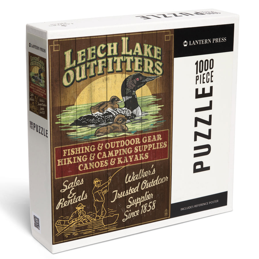 Minnesota, Leech Lake Outfitters Loon Vintage Sign, Jigsaw Puzzle Puzzle Lantern Press 