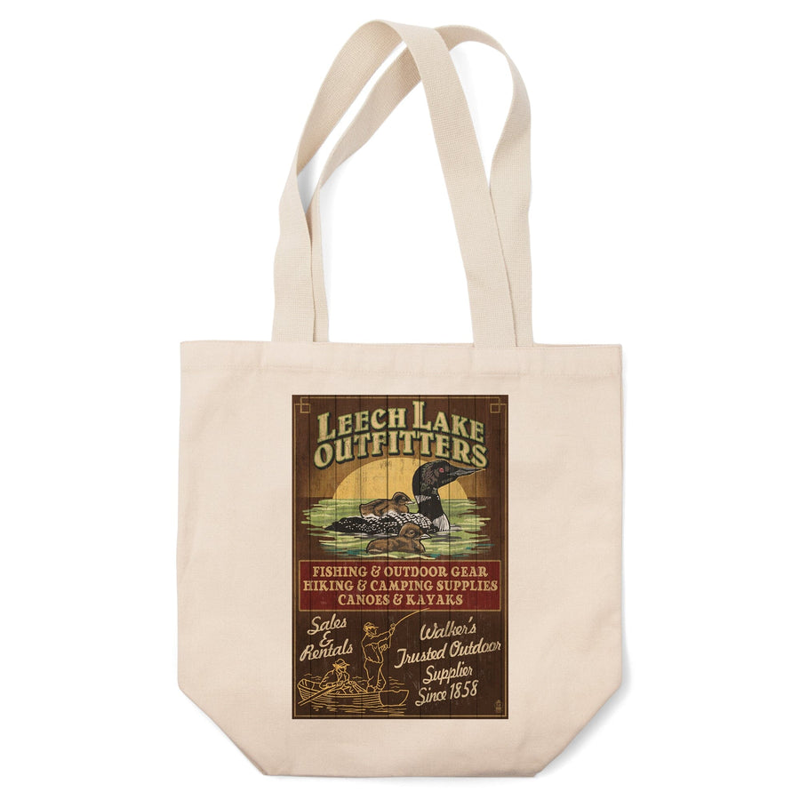 Minnesota, Leech Lake Outfitters Loon Vintage Sign, Lantern Press Artwork, Tote Bag Totes Lantern Press 