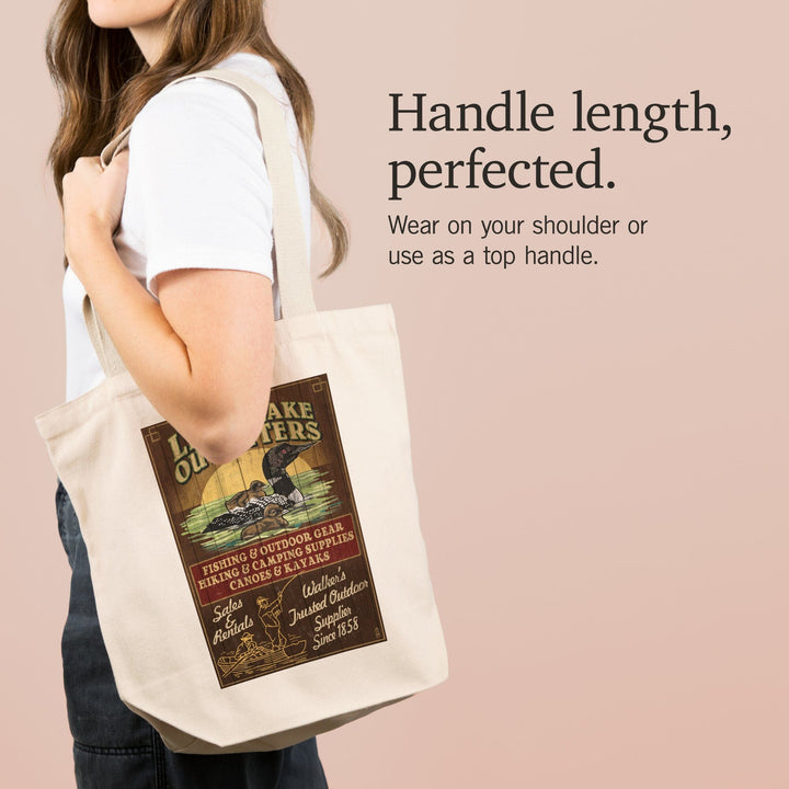 Minnesota, Leech Lake Outfitters Loon Vintage Sign, Tote Bag Totes Lantern Press 