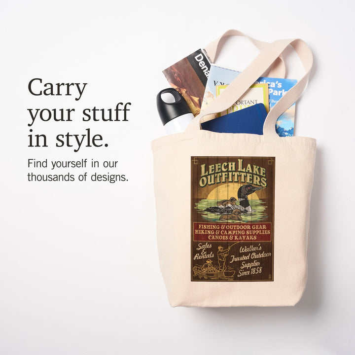 Minnesota, Leech Lake Outfitters Loon Vintage Sign, Tote Bag Totes Lantern Press 