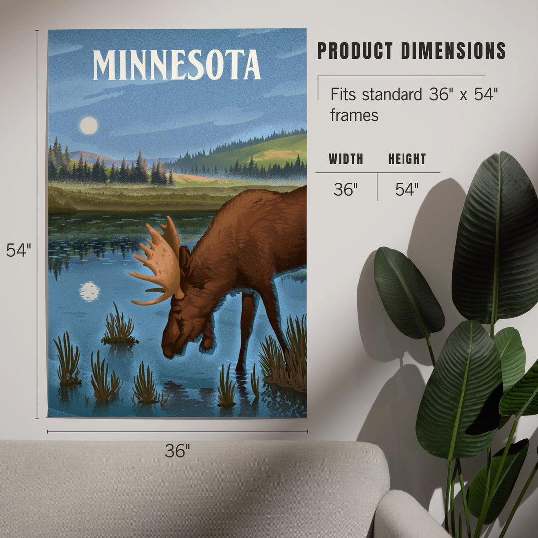 Minnesota, Lithograph, Reflection Pond and Bull Moose, Art & Giclee Prints Art Lantern Press 