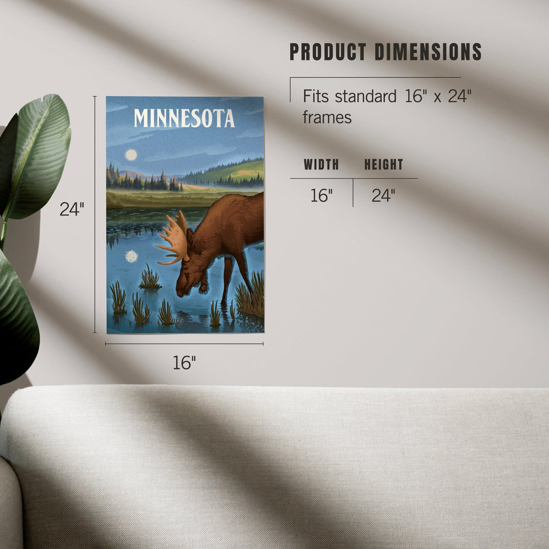Minnesota, Lithograph, Reflection Pond and Bull Moose, Art & Giclee Prints Art Lantern Press 