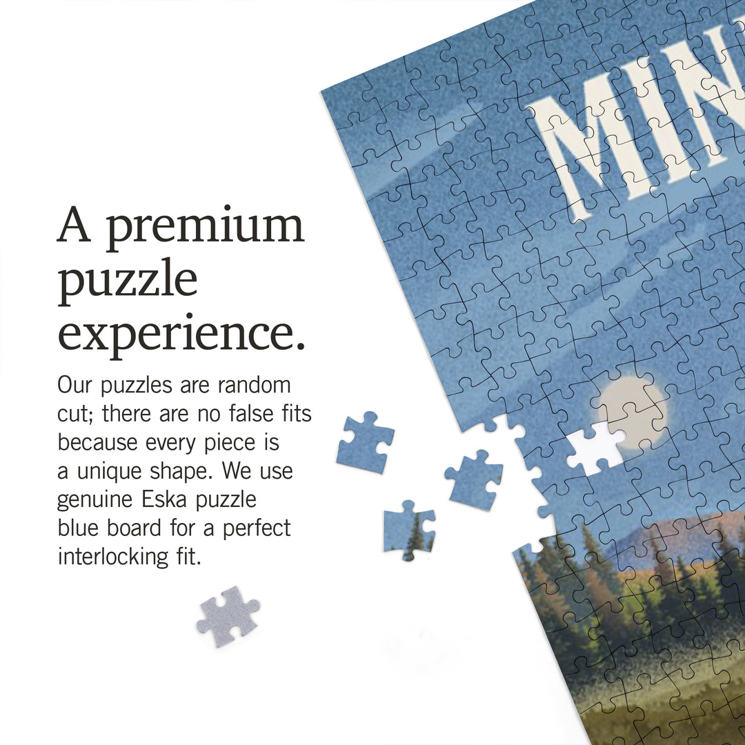 Minnesota, Lithograph, Reflection Pond and Bull Moose, Jigsaw Puzzle Puzzle Lantern Press 