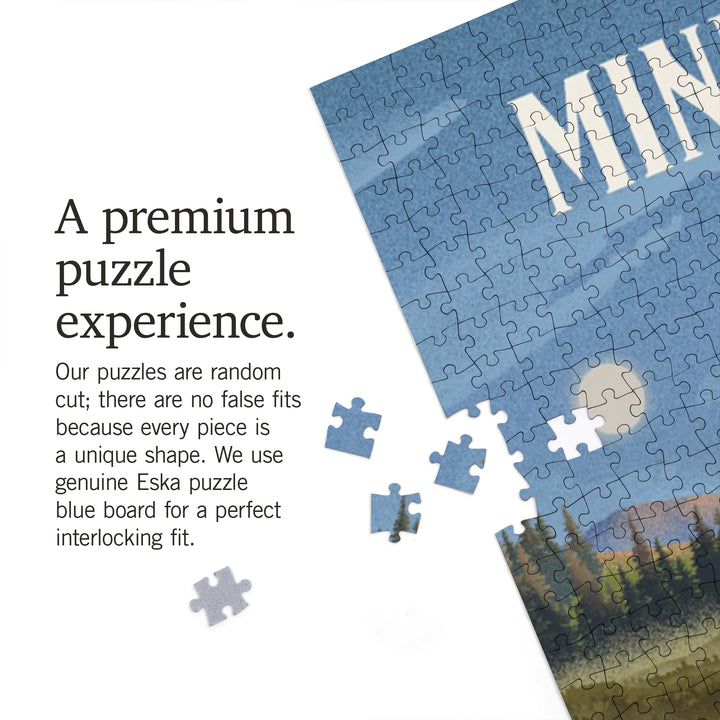 Minnesota, Lithograph, Reflection Pond and Bull Moose, Jigsaw Puzzle Puzzle Lantern Press 