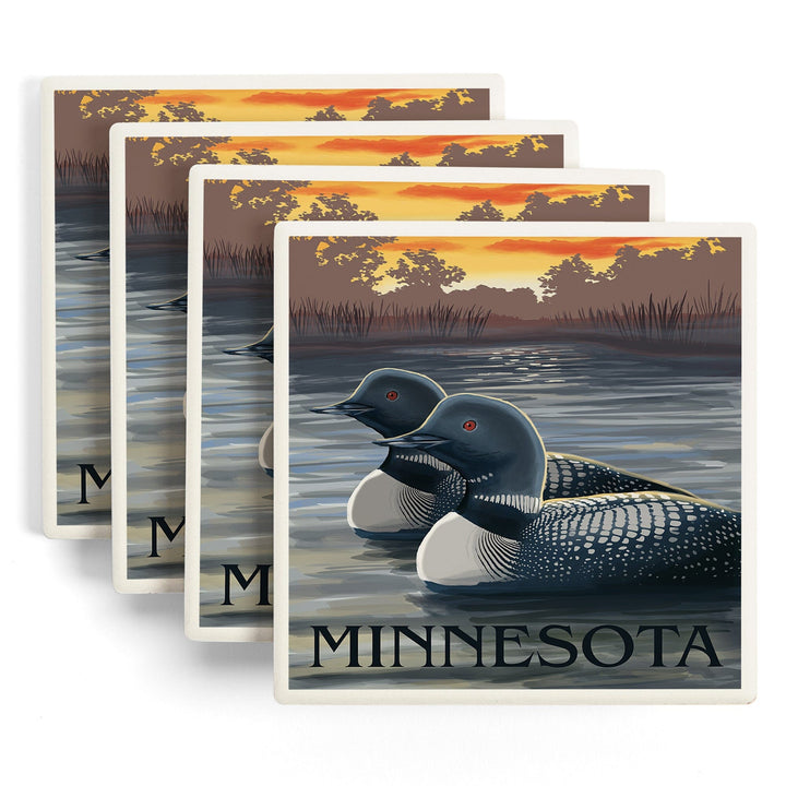 Minnesota Loons, Lantern Press Artwork, Coaster Set - Lantern Press