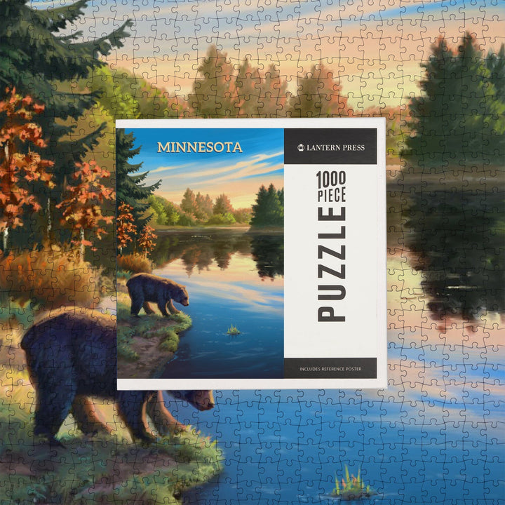 Minnesota, Oil Painting, Bear By Lake At Sunrise, Jigsaw Puzzle Puzzle Lantern Press 