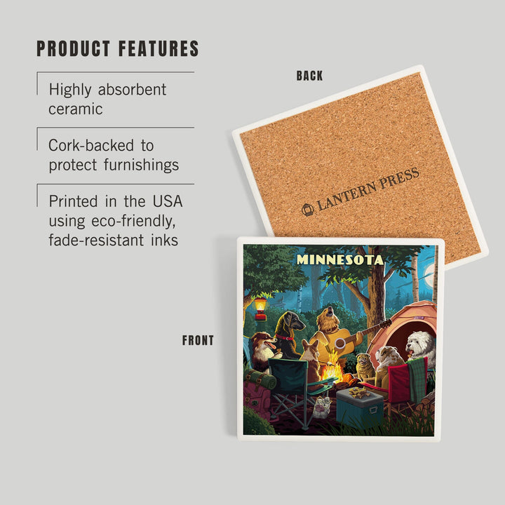 Minnesota, Painterly, Pack Life, Dogs Around Campfire, Coasters Coasters Lantern Press 