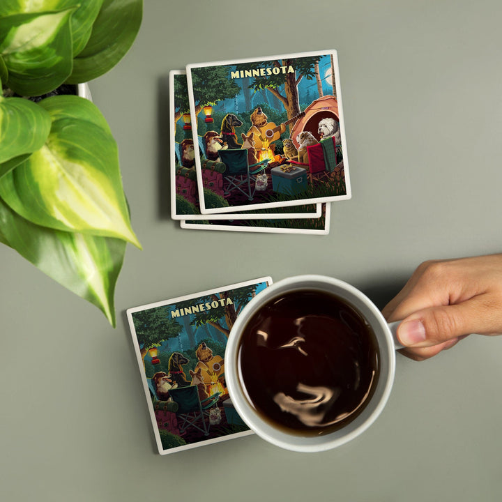 Minnesota, Painterly, Pack Life, Dogs Around Campfire, Coasters Coasters Lantern Press 