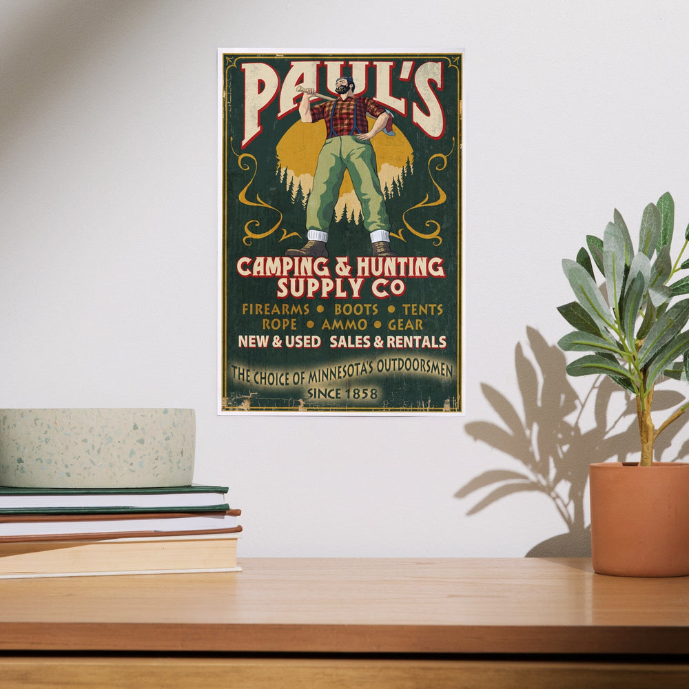 Minnesota, Paul Bunyan Camping Supply Vintage Sign, Art & Giclee Prints Art Lantern Press 
