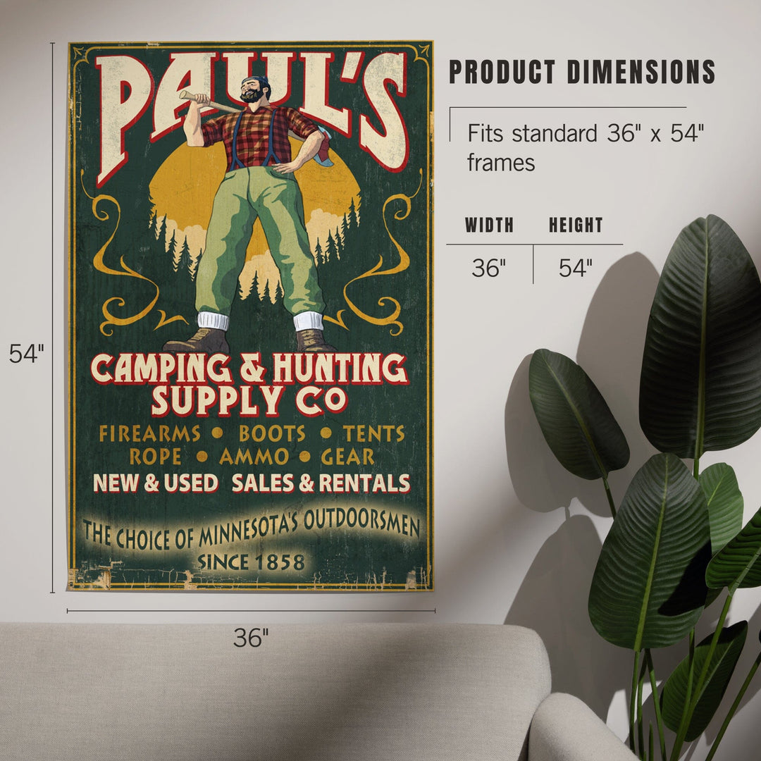 Minnesota, Paul Bunyan Camping Supply Vintage Sign, Art & Giclee Prints Art Lantern Press 