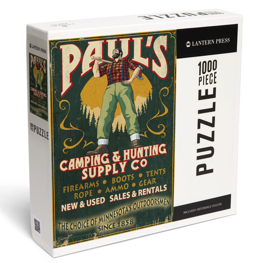 Minnesota, Paul Bunyan Camping Supply Vintage Sign, Jigsaw Puzzle Puzzle Lantern Press 