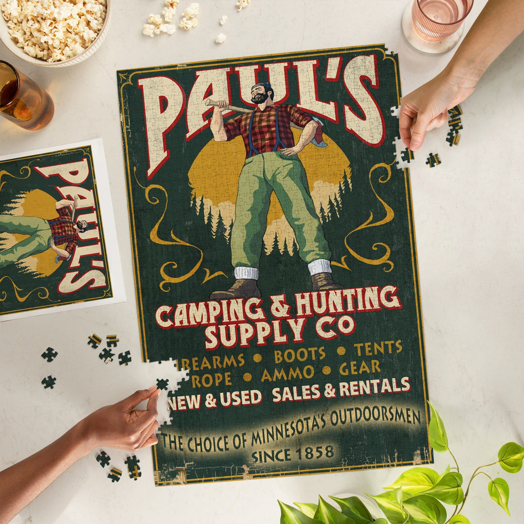 Minnesota, Paul Bunyan Camping Supply Vintage Sign, Jigsaw Puzzle Puzzle Lantern Press 