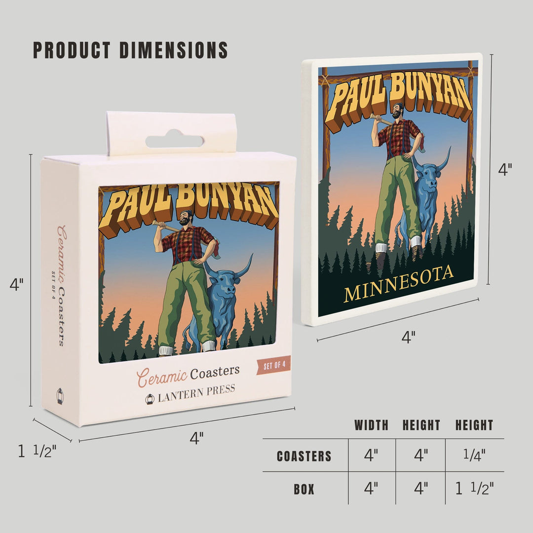 Minnesota, Paul Bunyan, Coasters Coasters Lantern Press 