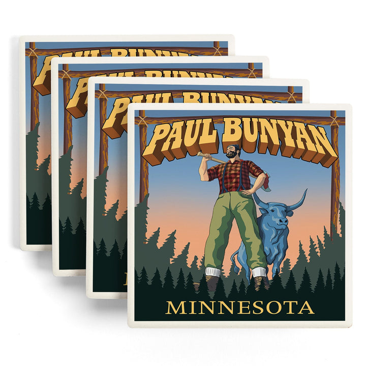 Minnesota, Paul Bunyan, Lantern Press Artwork, Coaster Set - Lantern Press