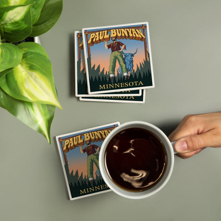 Minnesota, Paul Bunyan, Lantern Press Artwork, Coaster Set - Lantern Press