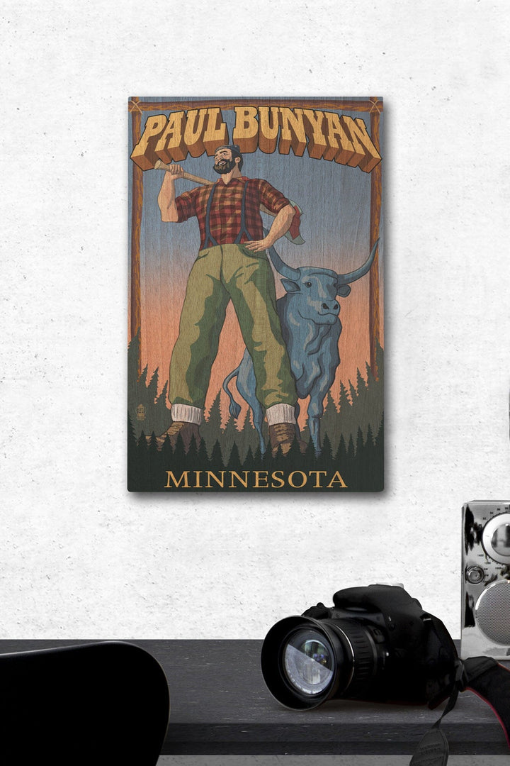 Minnesota, Paul Bunyan, Lantern Press Artwork, Wood Signs and Postcards Wood Lantern Press 12 x 18 Wood Gallery Print 