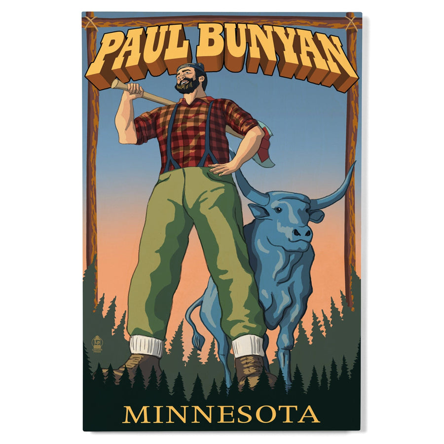 Minnesota, Paul Bunyan, Lantern Press Artwork, Wood Signs and Postcards Wood Lantern Press 