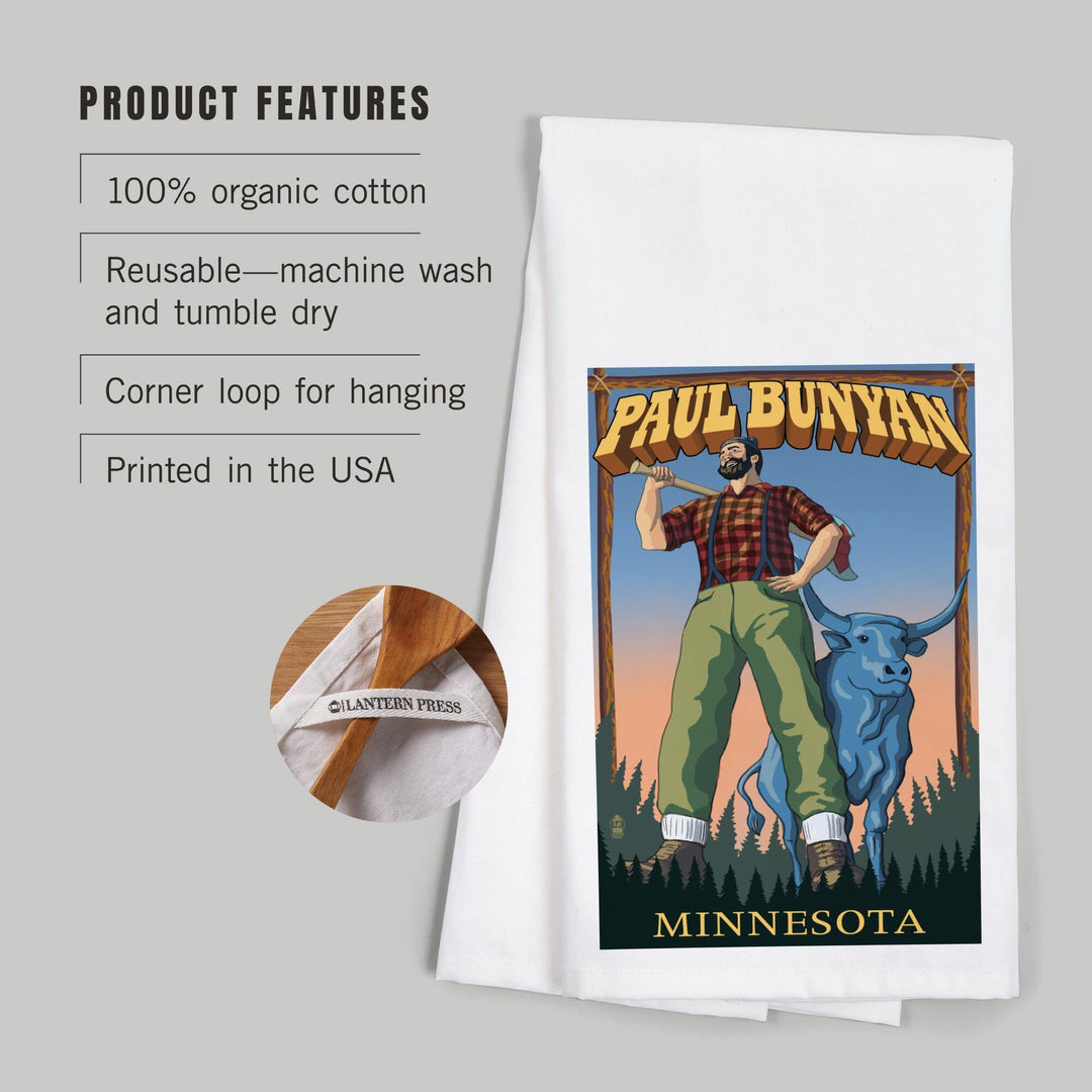 Minnesota, Paul Bunyan, Organic Cotton Kitchen Tea Towels Kitchen Lantern Press 