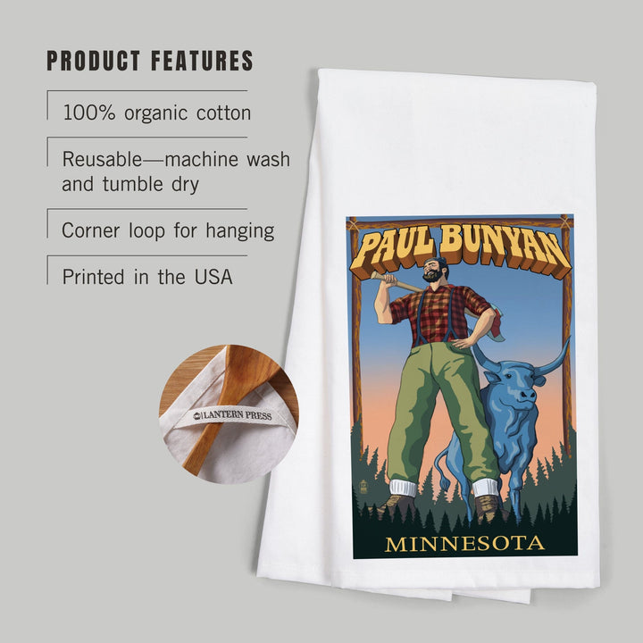Minnesota, Paul Bunyan, Organic Cotton Kitchen Tea Towels Kitchen Lantern Press 
