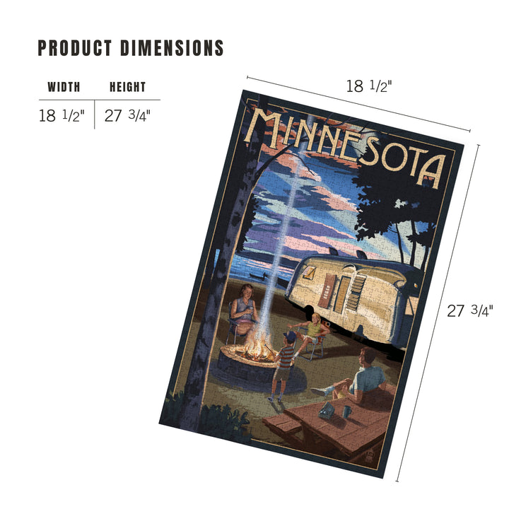 Minnesota, Retro Camper and Lake, Jigsaw Puzzle Puzzle Lantern Press 