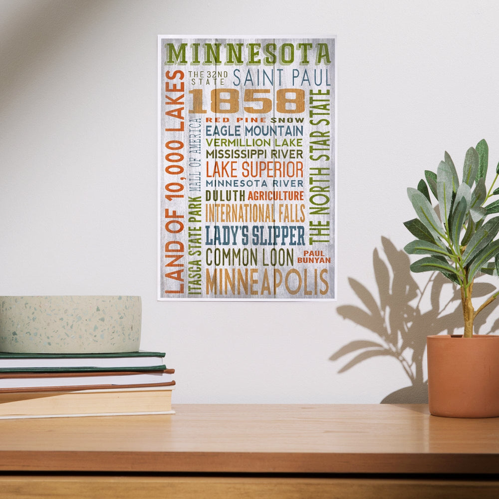Minnesota, Rustic Typography, Art & Giclee Prints Art Lantern Press 