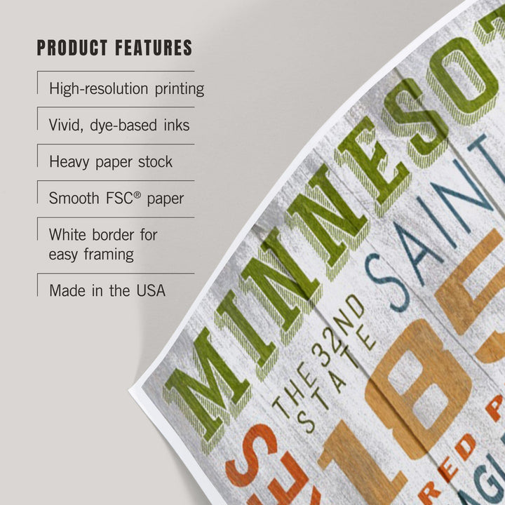 Minnesota, Rustic Typography, Art & Giclee Prints Art Lantern Press 