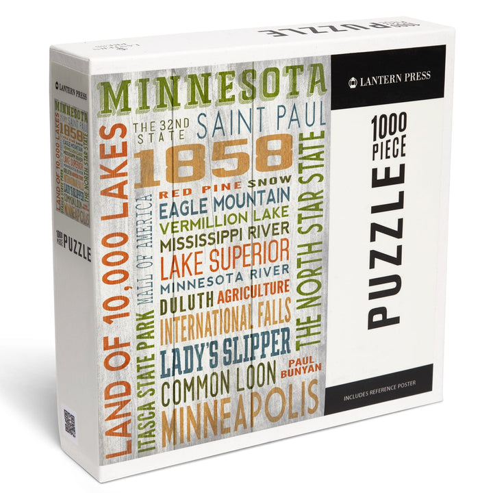 Minnesota, Rustic Typography, Jigsaw Puzzle Puzzle Lantern Press 
