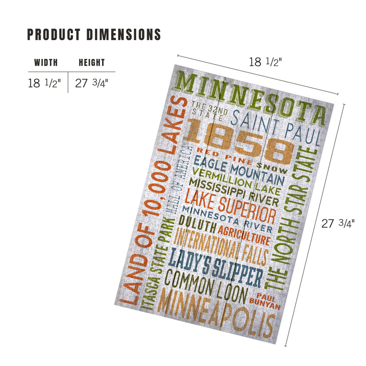 Minnesota, Rustic Typography, Jigsaw Puzzle Puzzle Lantern Press 