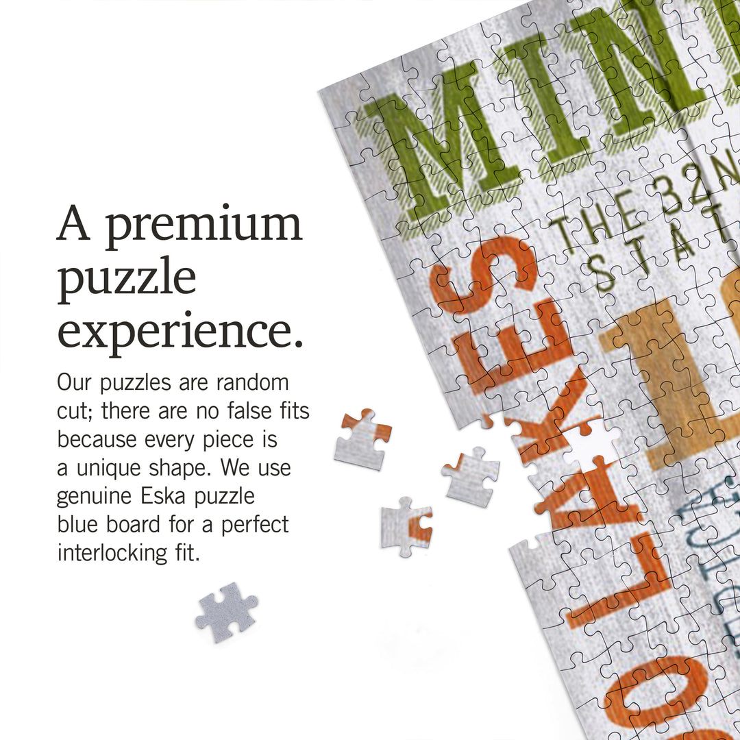 Minnesota, Rustic Typography, Jigsaw Puzzle Puzzle Lantern Press 