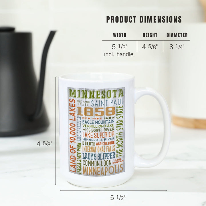 Minnesota, Rustic Typography, Lantern Press Artwork, Ceramic Mug Mugs Lantern Press 