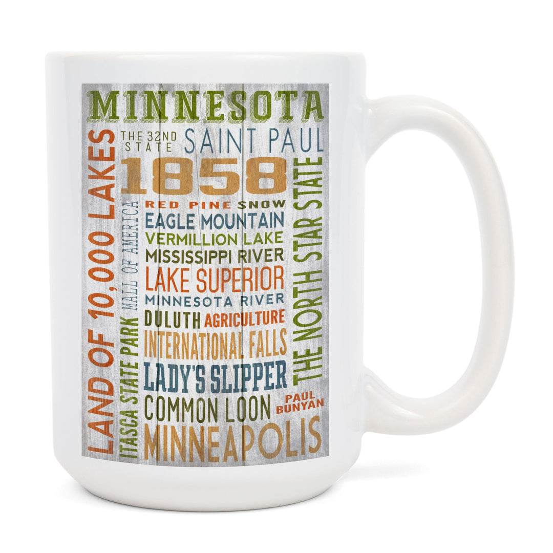 Minnesota, Rustic Typography, Lantern Press Artwork, Ceramic Mug Mugs Lantern Press 