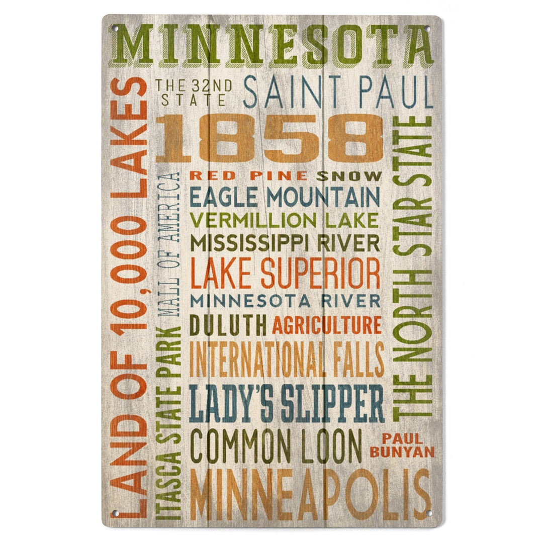 Minnesota, Rustic Typography, Lantern Press Artwork, Wood Signs and Postcards Wood Lantern Press 